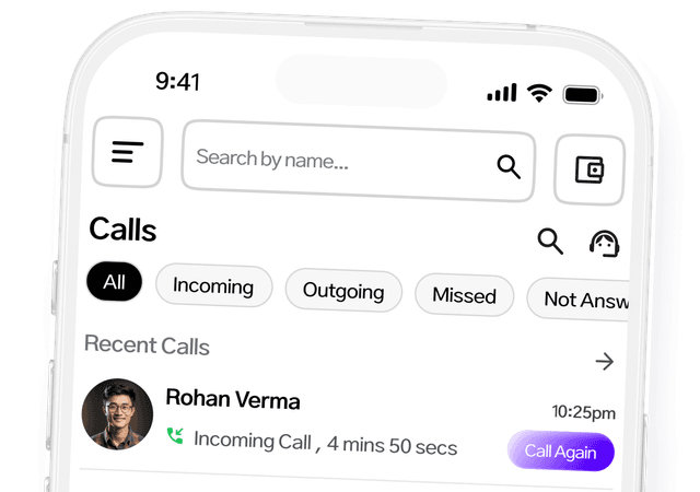 Fancall app showing recent calls screen
