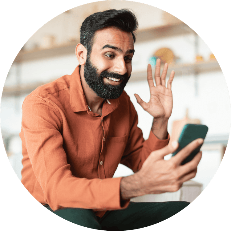Person waving on a Fancall video call