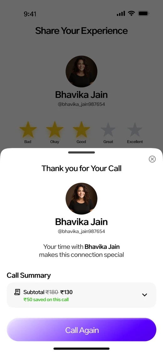 Fancall app: call summary after hanging up