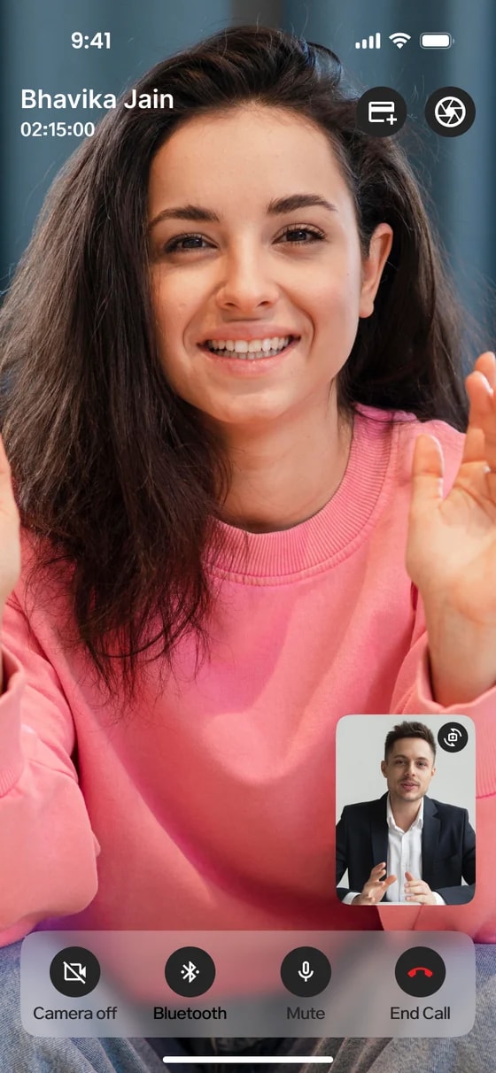 Fancall app: the same call switched to video