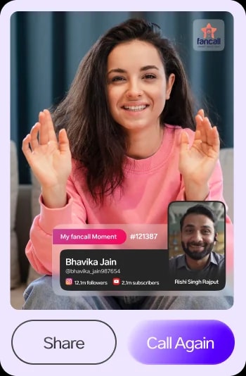 The Fan Moment screen in the Fancall app, with Share and Call Again buttons