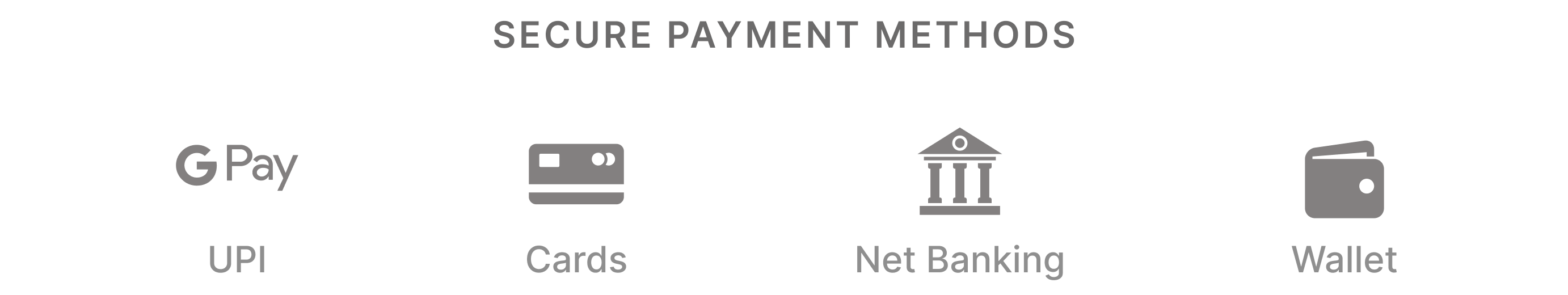 Secure Payment Methods — UPI, Cards, Net Banking, Wallet